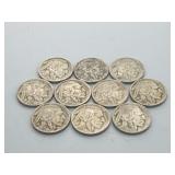 10 1936 (8) & 1937 (2) Buffalo Nickels