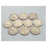 10 1936 Buffalo Nickels