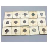 15 Indian Head Pennies 1869-1899.