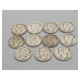 11 Mercury Dimes: 1942, 1943, 1945, 1919, 1941,