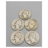 5 Silver Washington Quarters: 1934, 1943(S),