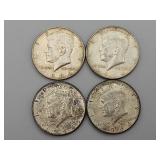 (4) 1964-D Kennedy Silver Half Dollar 90%