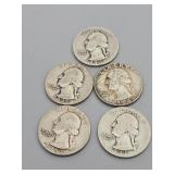 5 Silver Washington Quarters: 1941(D), 1957,