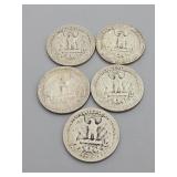 5 Silver Washington Quarters:1940, 1946 (D),