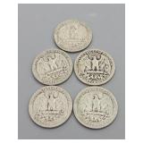 5 Silver Washington Quarters: 1940, 1953 (D),