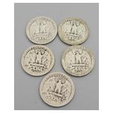 5 Silver Washington Quarters: 1934, 1944 (D),