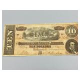 1864 $10 Confederate States of America Note.