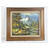 Signed L. Harding Mountain Oil Painting 33in x29in