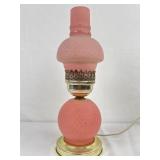 Vtg Pink Frosted Glass Electric Converted Oil Lamp