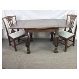 1930s White Oak Dinning Table W/Two Chairs.