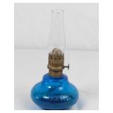 Miniature Blue Glass Twinkle Oil Lamp 7.5in Tall