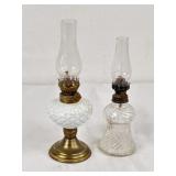 2 Miniature Milk Brass/Milk Glass & Clear Glass