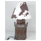 Metal Milk Can w/ Cowprint Lamp Shade