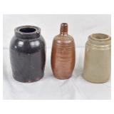 Signed Pottery Vase, Glazed Stoneware Crock, &