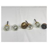 Antique Faceted Glass & Brass Door Knobs