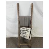 Short Wooden Ladder w/ Blanket & Throw Pillow