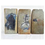 3 Large Pieces of Slate w/ Signed Paintings