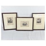 3 Wood Framed Martin Chuzzlewit Prints