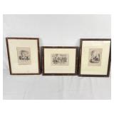 3 Wood Framed Martin Chuzzlewit Prints