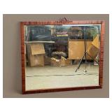 MCM Beveled Mirror W/Mahogany Veneer Frame