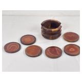 Vintage Agate & Wood Coaster Set (6)