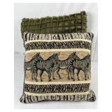 Custom Leather-backed Zebra Throw Pillow & Green