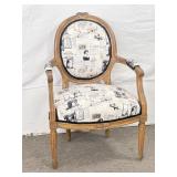 Antique Paris Themed Upholstered Chair.