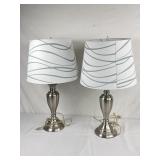 Pair of Silver Toned Table Lamps w: White & Grey