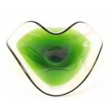 MCM Green/Clear Art Glass Bowl 8in x9in