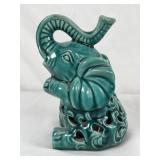 Vtg Ceramic Teal Elephant Potpourri Holder 6.5in