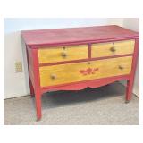 Refinished Red & Yellow Chest Of Drawers.