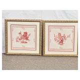 Pair of Framed Vintage Style Prints 25in x25in