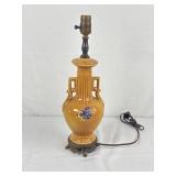 Vtg Painted Porcelain Lamp w/ Brass Base 19in Tall