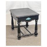 Oak End Table Refinished in Black. 21In W, 26In D.