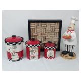 Chef Canisters, Figure, & Cork Shadow Box