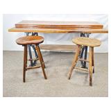 Beautifully Finished Work Table W/Stools.