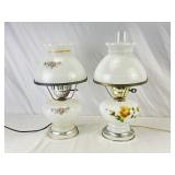 Paid Of Converted Oil Lamps. (Hand Painted)