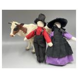 Resin Cow & 2 Amish Cloth Dolls