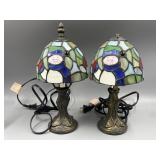 Pair of Small Tiffany Style Table Lamps 1ft Tall