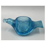 Vtg Blue Glass Bird With Berry Open Salt Cellar