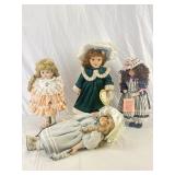 Porcelain Dolls On & Off Stands.
