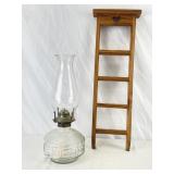 Oil Lamp & Small Heart Cut-Out Ladder Shelf