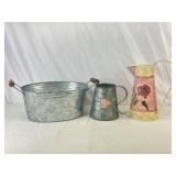 Tin Bee Bucket, Watering Can, & Vase