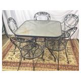 Five Iron Patio Chairs & Table W/Glass Top.