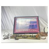 Western Print. Coat Hook, Bull Whip, Horse Shoes