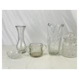 5 Presses Glass/Crystal Vases, Bowls, & Jar.