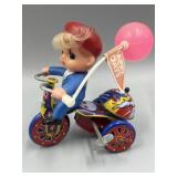 Vtg Tin Litho Wind-Up Toy Boy on Trike