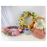 Spring Decor: Wreathes, Rabbit, & Flower Pot