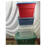 4 Plastic Storage Totes w/ Lids