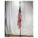 VTG American Flag Poll W/Base, & Cloth Flag.